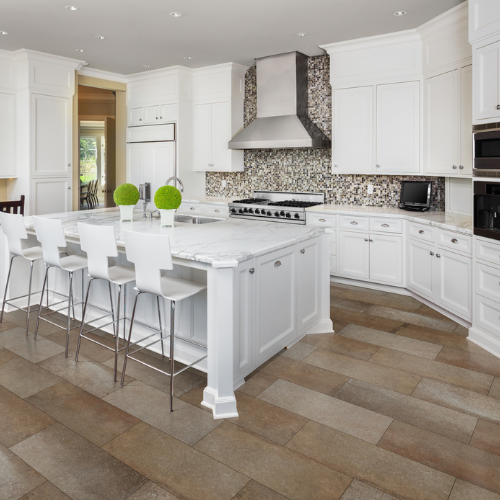 kitchen, tile backsplash, white countertops
